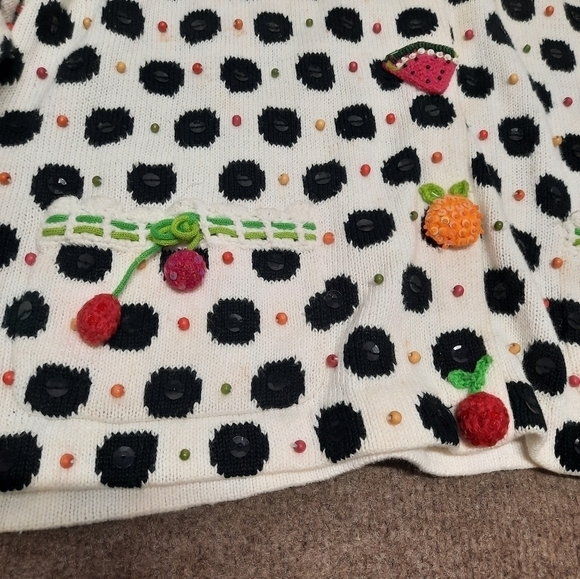 Vintage Sweater Sequin Fruit Teacher Grandmacore Ms Frizzle Vibes Colorful Large - Picture 3 of 7